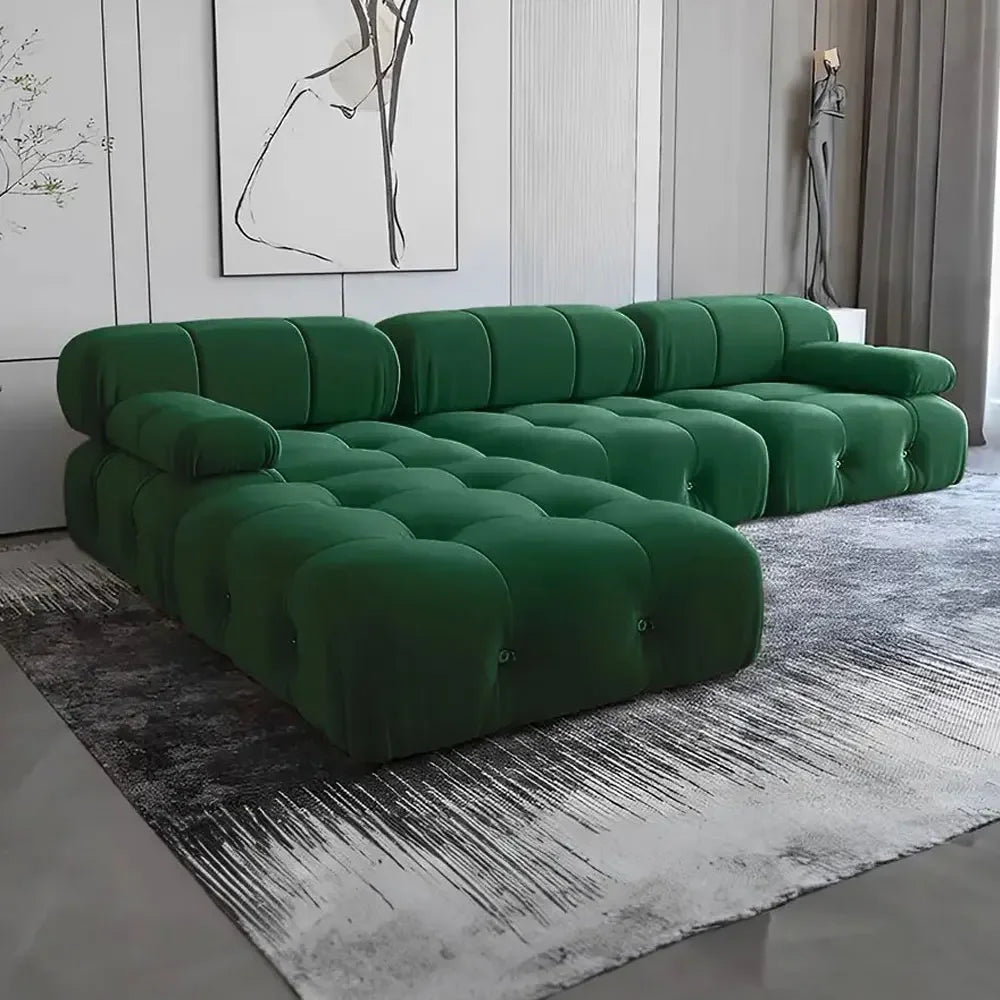 Modern Leisure Style Upholstered Tufted Orange Velvet Fabric Living Room Sofa Set Furniture