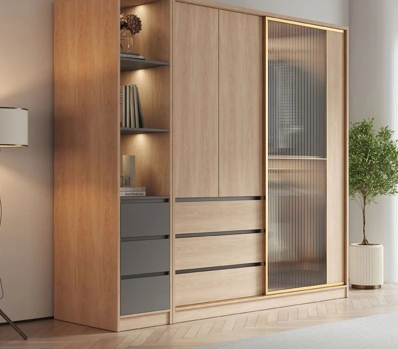 Nordic sliding door wardrobe simple modern light luxury household minimalist storage wardrobe