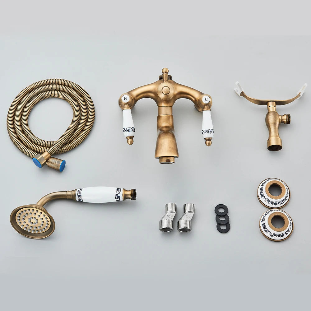Telephone Style Antique Brass Waterfall Bathtub Faucet Bathroom Brass Bath Faucets Waterfall Rotatb Spout Hot&Cold Mixer Tap