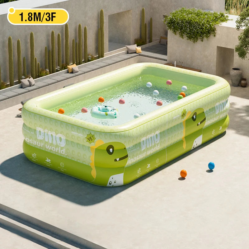 1.8/2.1/2.6M Large Dinosaur Inflatable Swimming Pool Kids Toys PVC Household Outdoor Family Thickened Water Game Garden Pool