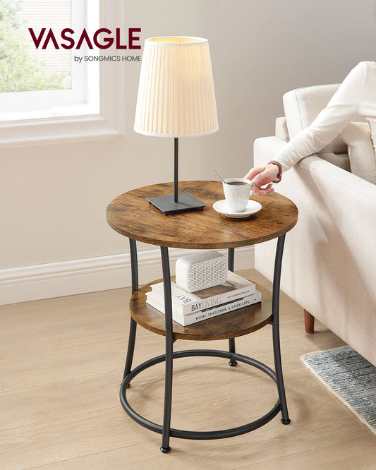 VASAGLE side table coffee table round sofa table 2 shelves living room bedroom simple construction steel frame