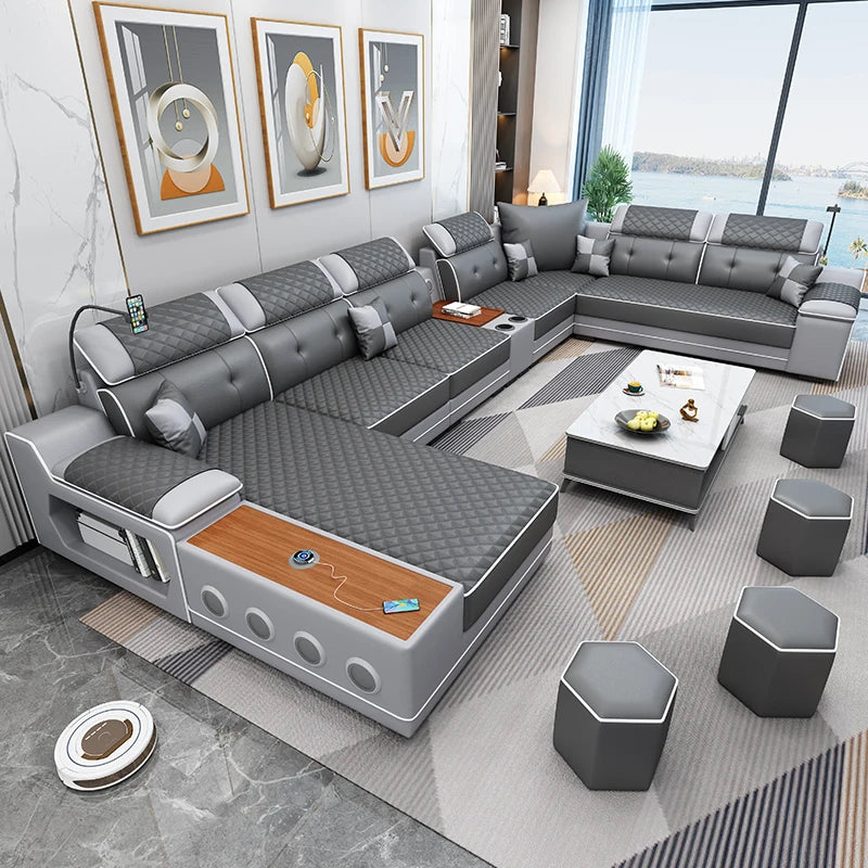 New multi-functional sofa simple modern living room large corner removable and washable technology cloth sofa combination