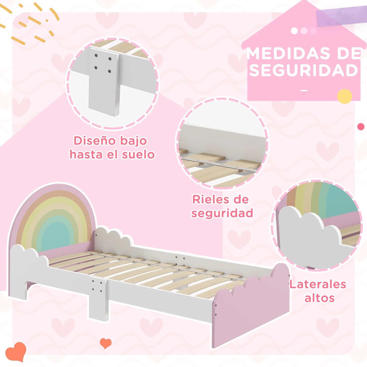 ZONEKIZ bed for children 3-6 years old rainbow 143x74x66 cm pink