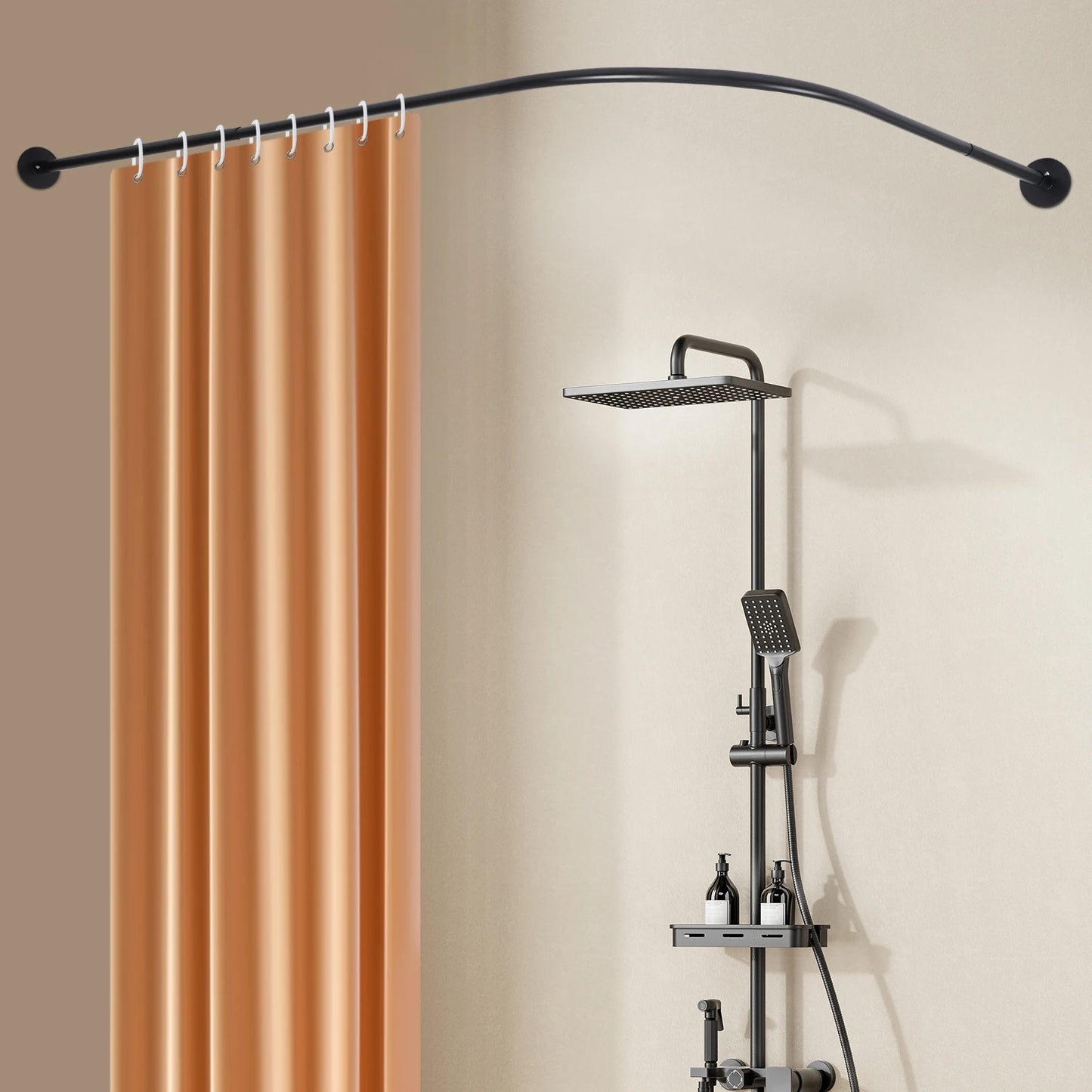 Shower Curtain Rail, Adjustable Shower Curtain Angle Rod, Shower Rod for Bathroom Bathtub