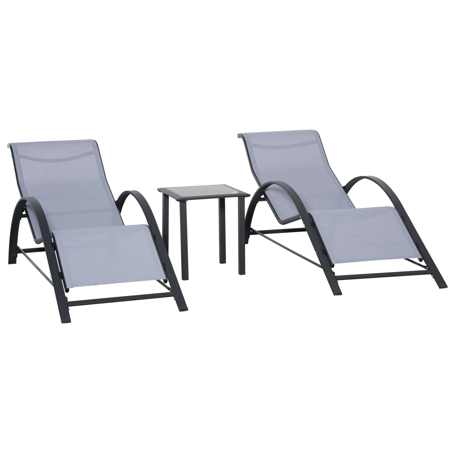 Outsunny 2 garden loungers 59x169x66cm with coffee table 41x41x45cm Patio