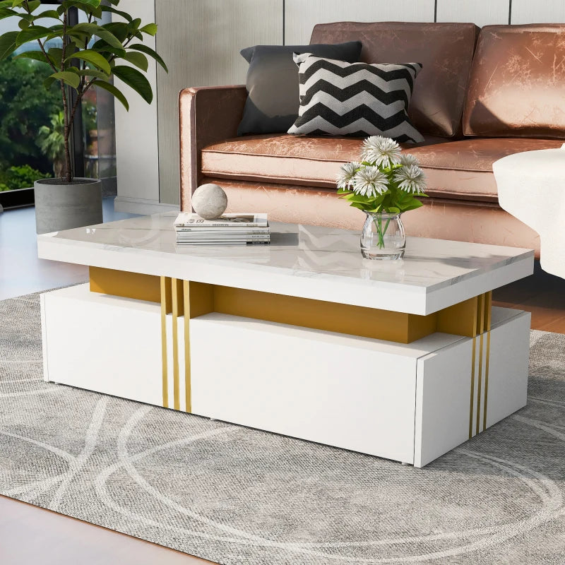 70 L x 35,5 H x 70 B (cm) Coffee table, Black high gloss living room table, side table with drawers and golden accents