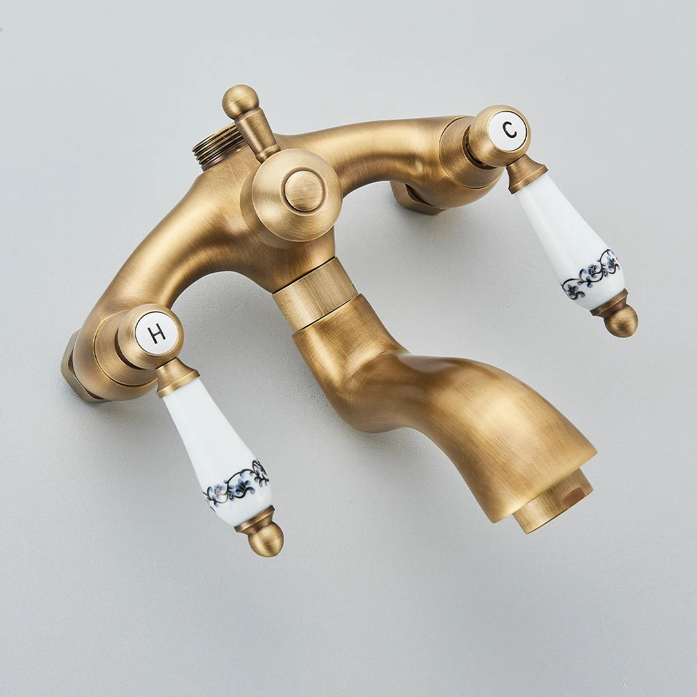 Telephone Style Antique Brass Waterfall Bathtub Faucet Bathroom Brass Bath Faucets Waterfall Rotatb Spout Hot&Cold Mixer Tap