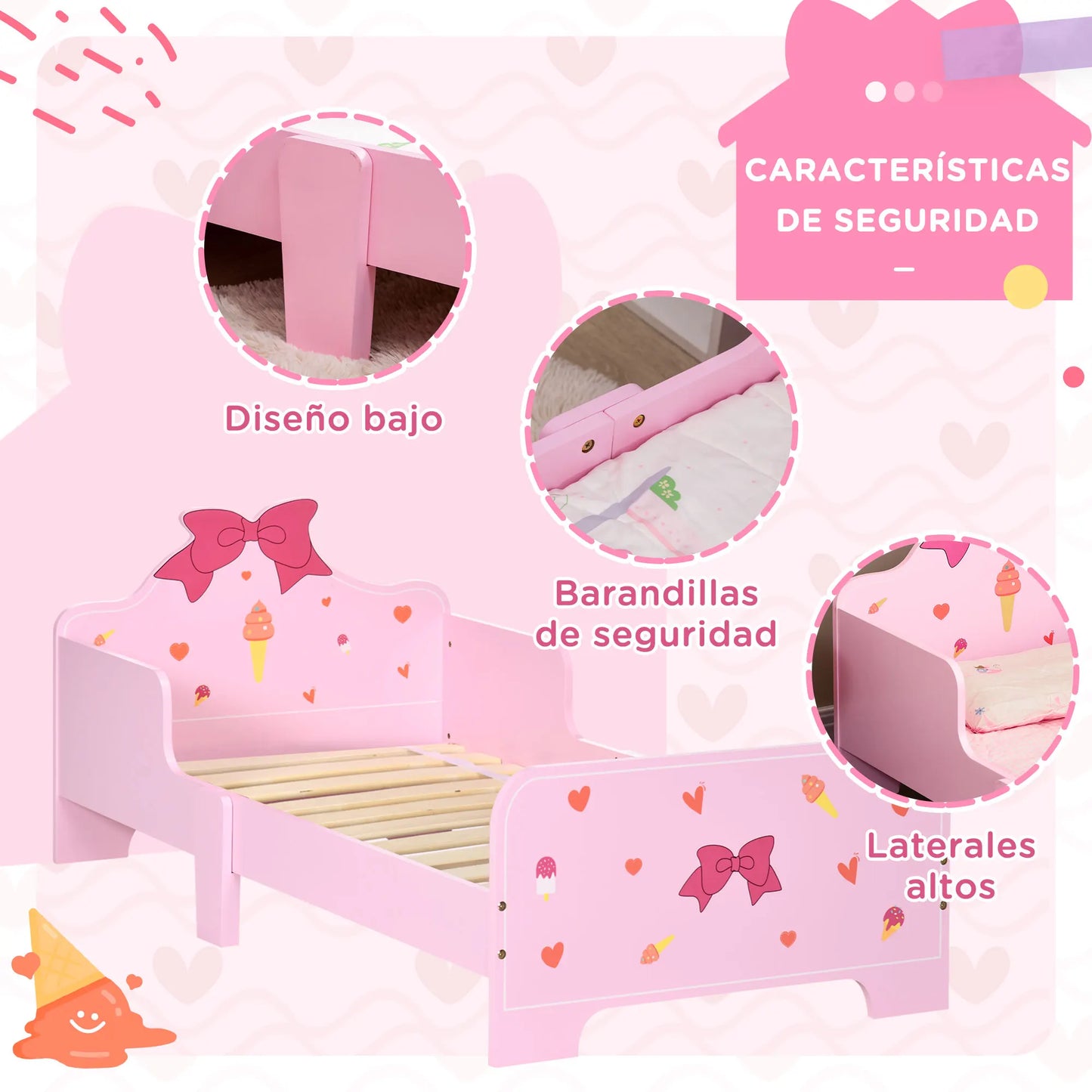 Zonekiz Wooden Children's Bed 143X74X59 cm for Children 3-6 Years Load 80 kg