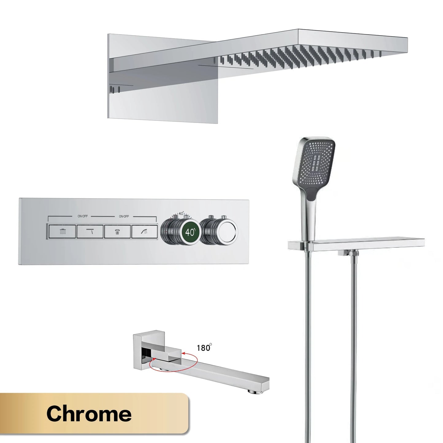 Luxury gun gray brass thermostatic shower system wall mounted LED digital display hot and cold water bathroom embedded faucet