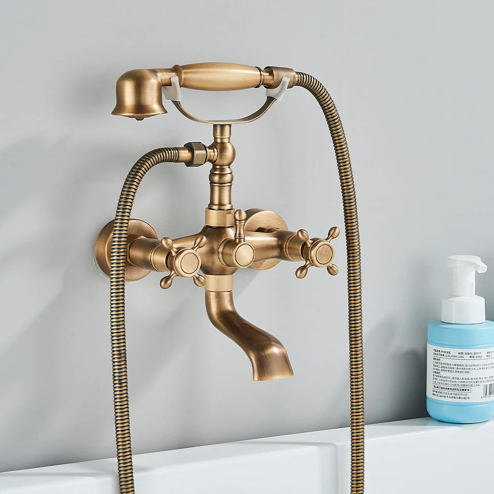 Telephone Style Antique Brass Waterfall Bathtub Faucet Bathroom Brass Bath Faucets Waterfall Rotatb Spout Hot&Cold Mixer Tap