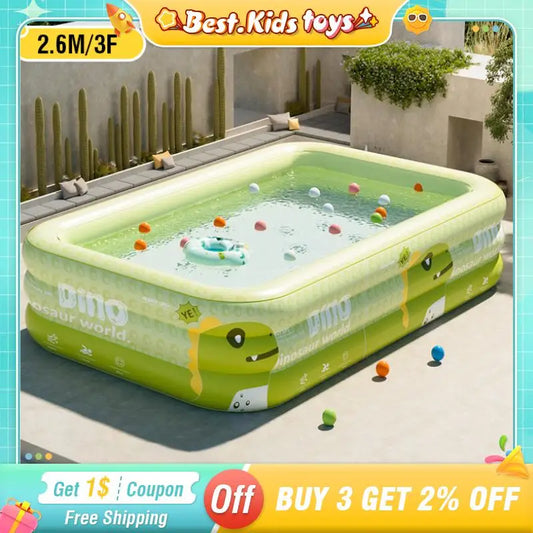 1.8/2.1/2.6M Large Dinosaur Inflatable Swimming Pool Kids Toys PVC Household Outdoor Family Thickened Water Game Garden Pool