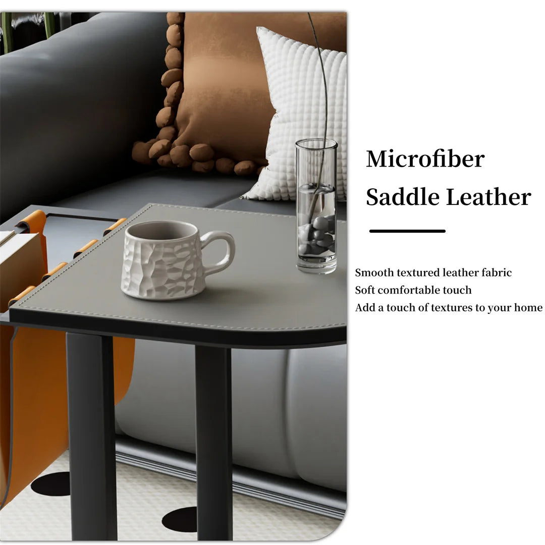 LUVODI Sofa Side Table with Magazine Rack Light-luxury Bedside End Table with Microfiber Saddle Leather for Living Room Bedroom