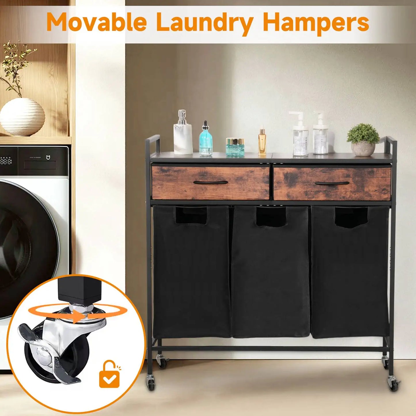 Custom Large Double Laundry Basket Freestanding Laundry Sorter Storage 2 Sections Laundry Basket with Top