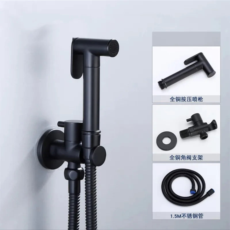 Toilet Shower Bidet Spray Gun Faucet Sets Wall Mounted Chrome/Black/Grey Metal Brass For Bathroom Toilet Spring PVC SS Hose