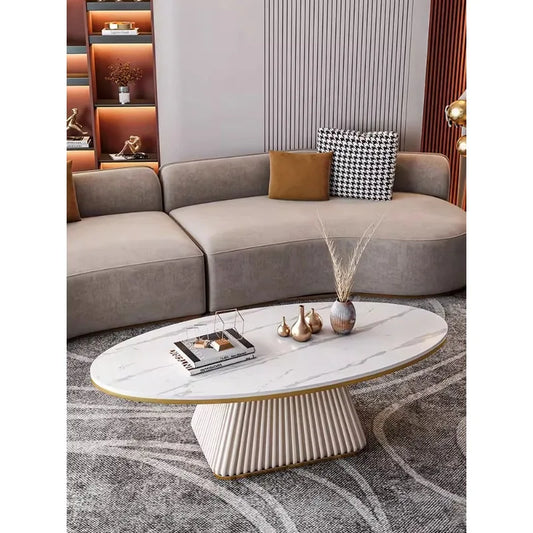 Light luxury model room coffee table designer minimalist modern living room small apartment household oval rock plate coffee tab