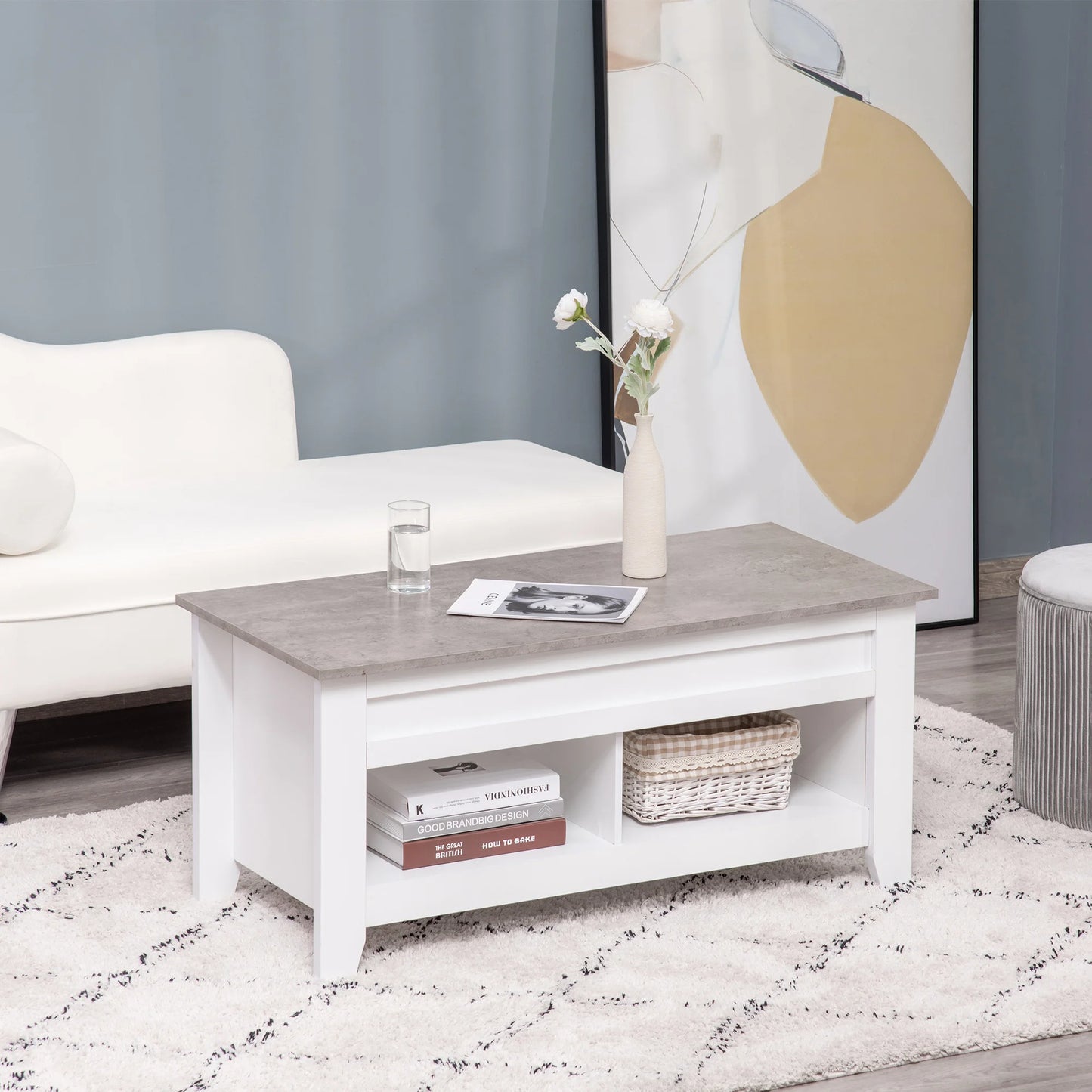 HOMCOM lifting coffee table with 2 compartments living room dining room 105x50x49 cm