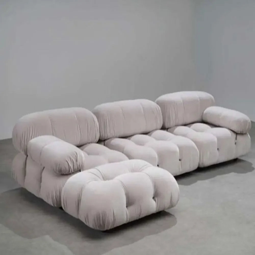 Modern Leisure Style Upholstered Tufted Orange Velvet Fabric Living Room Sofa Set Furniture