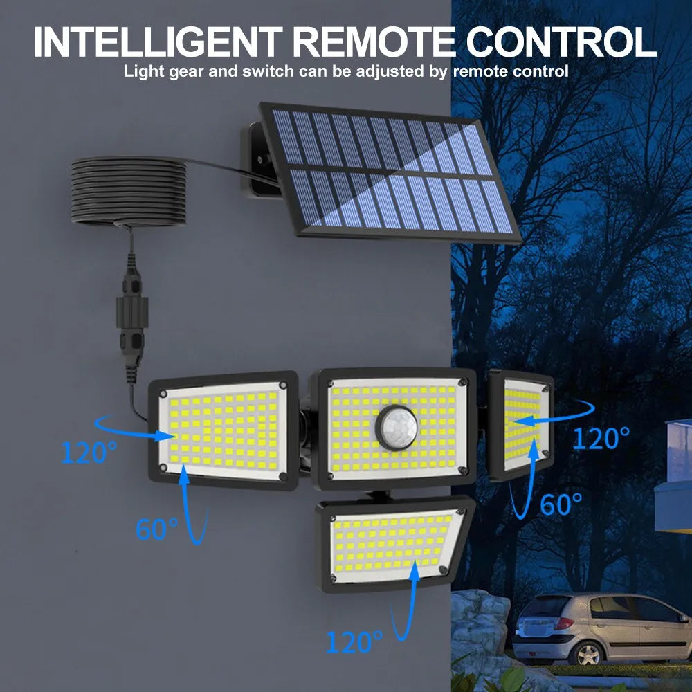 283/288LED Solar Powered Outdoor Light Motion Sensor with Remote Security Street Lamp Adjustable Waterproof Garage Garden Patio