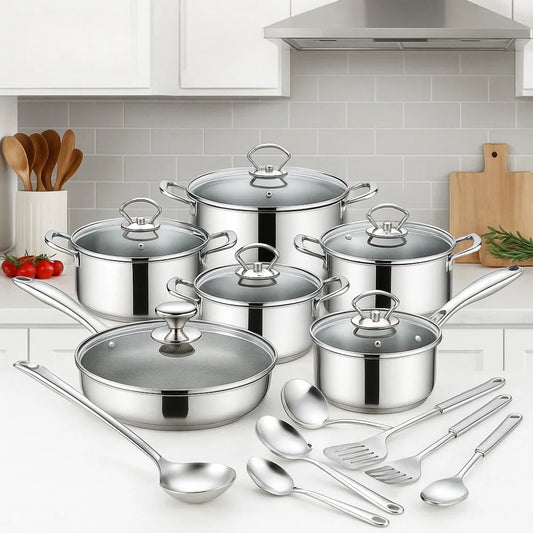15pcs 3-Ply Stainless Steel Pots and Pans Set Kitchen Cookware Sets with Glass Lids, Stay-Cool Handle, Oven Safe Dishwasher
Kochtöpfe,Topf Set