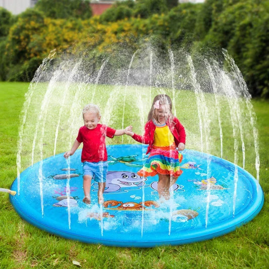 100cm/170cm Inflatable Outdoor Spray Pool Splash Pad Sprinkler for Kids Children Water Play Mat Non Slip Blue Dolphin Pattern
