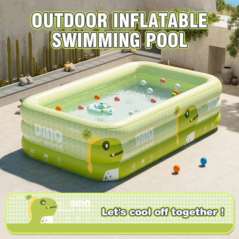1.8/2.1/2.6M Large Dinosaur Inflatable Swimming Pool Kids Toys PVC Household Outdoor Family Thickened Water Game Garden Pool