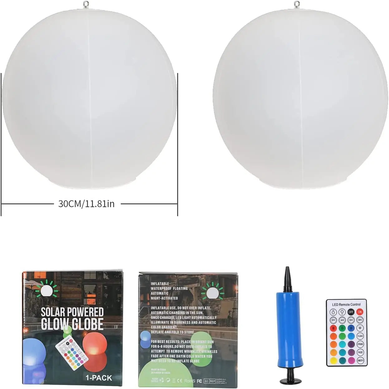 34CM Solar Floating Light, IP67 Waterproof LED Solar Globe, 4 Modes Light Ball, Outdoor Color Changing LED Night Lamp, Party