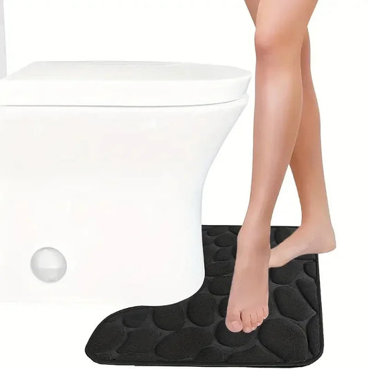 1pc Solid Color Toilet Rugs U-shaped Absorbent Cobblestone Embossed Bathroom Decor Floor Mat Coral Fleece Non-slip Bath Carpet