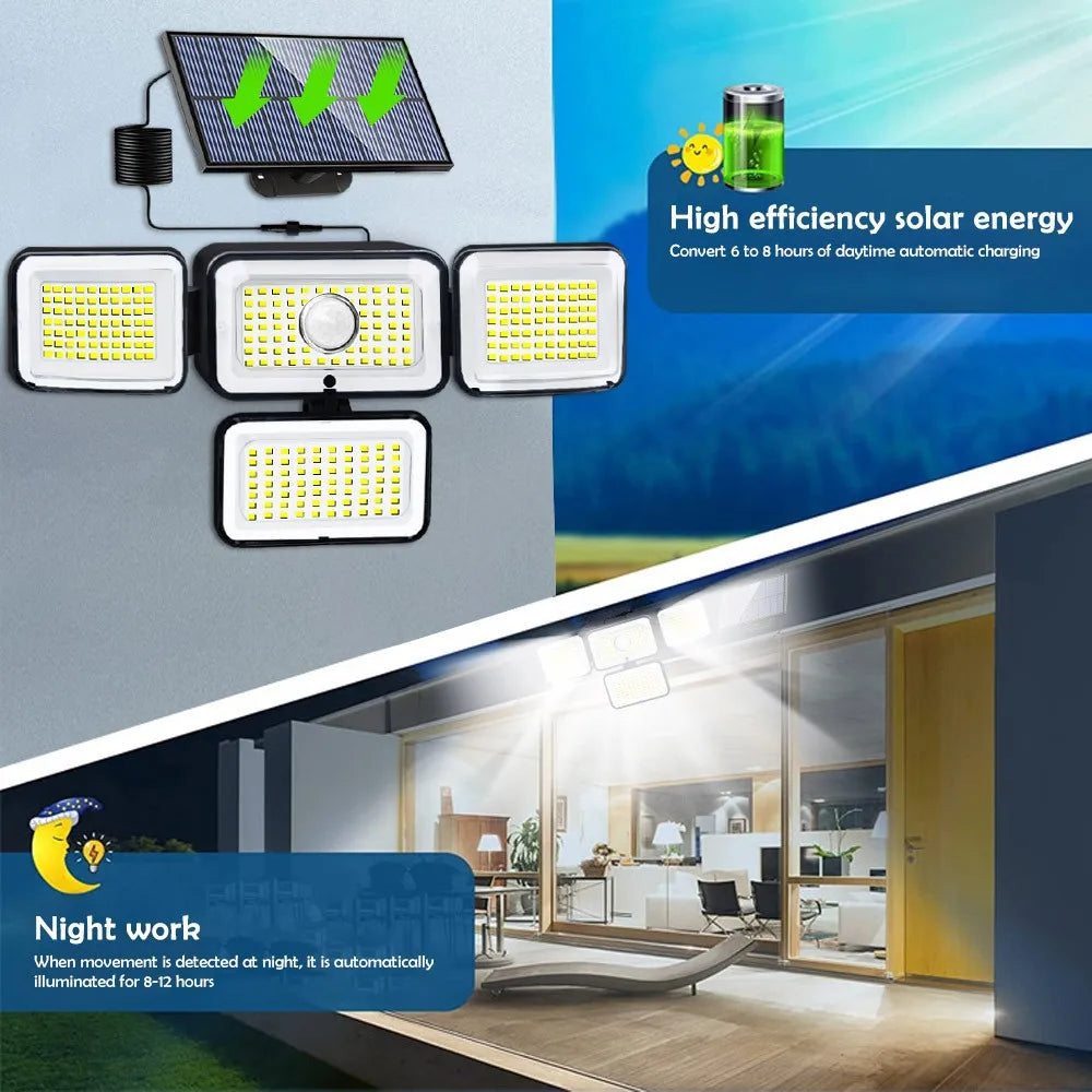 283/288LED Solar Powered Outdoor Light Motion Sensor with Remote Security Street Lamp Adjustable Waterproof Garage Garden Patio