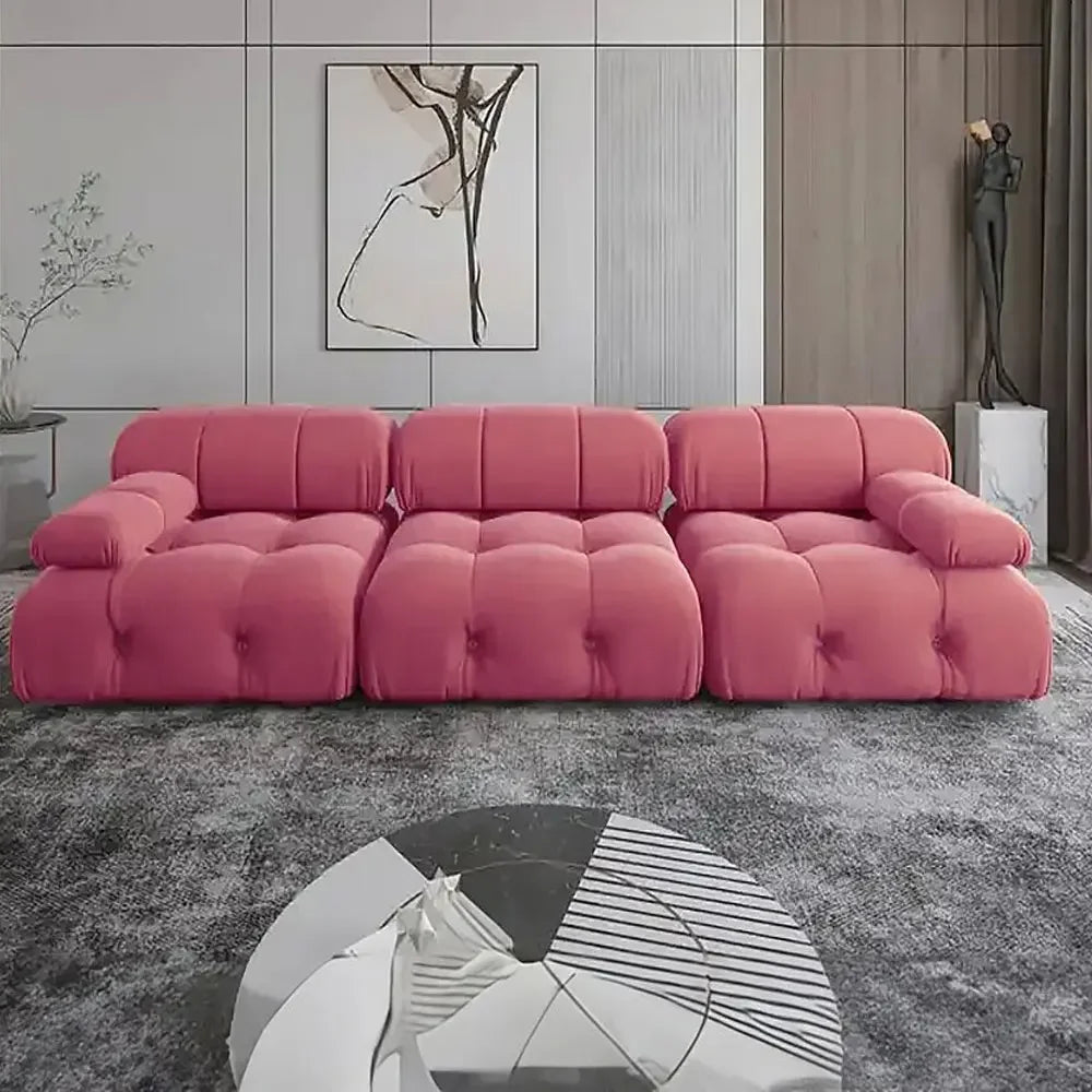 Modern Leisure Style Upholstered Tufted Orange Velvet Fabric Living Room Sofa Set Furniture