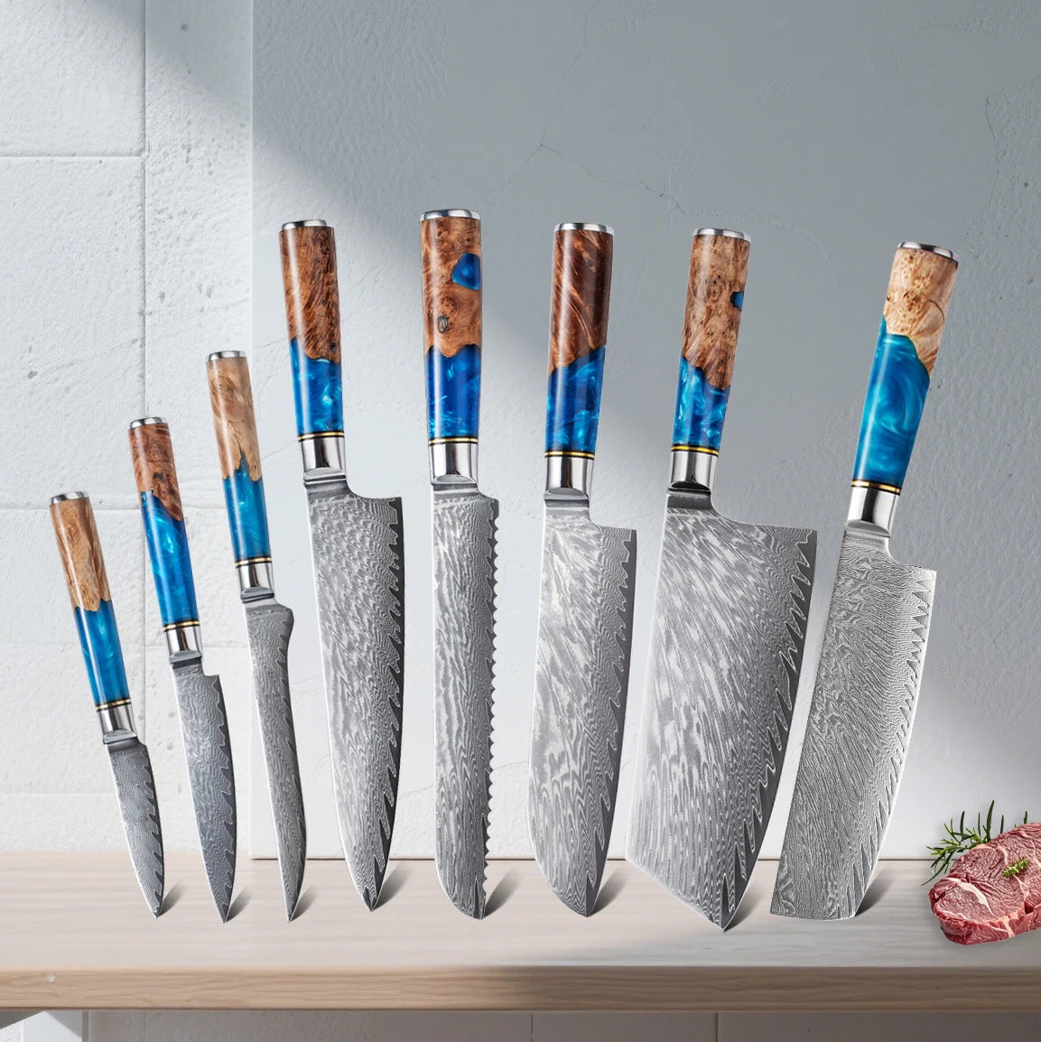 Kitchen Knives-Set Damascus Steel VG10 Chef Knife Cleaver Paring Bread Knife Blue Resin Handle  set

Kochtöpfe,Topf Set. Küche