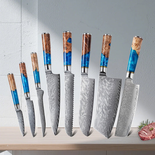 Kitchen Knives-Set Damascus Steel VG10 Chef Knife Cleaver Paring Bread Knife Blue Resin Handle  set

Kochtöpfe,Topf Set. Küche