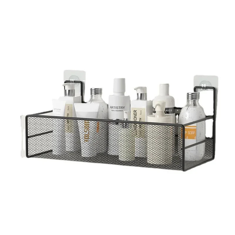 Wall-mounted Bathroom Shelf Punch-free Shower Shampoo Shelf Toilet Accessories Storage Shelf Kitchen Condiment Storage Basket
