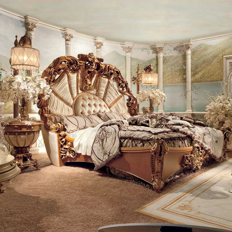 European Luxury Double Bed Carving Court Queen Lounge Bedroom Bed Design Aesthetics Comfortable Wedding Muebles Home Furniture