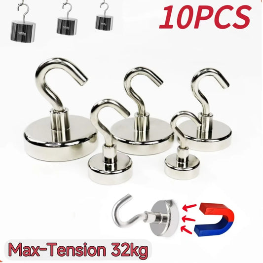 10PCS Strong Magnet Hooks Multi-Purpose Storage Hooks Home Kitchen Bar Key Universal Hooks Bathroom Hangers