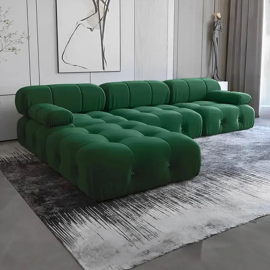 Modern Leisure Style Upholstered Tufted Orange Velvet Fabric Living Room Sofa Set Furniture