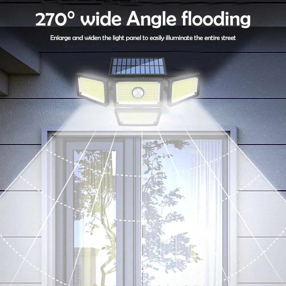 283/288LED Solar Powered Outdoor Light Motion Sensor with Remote Security Street Lamp Adjustable Waterproof Garage Garden Patio