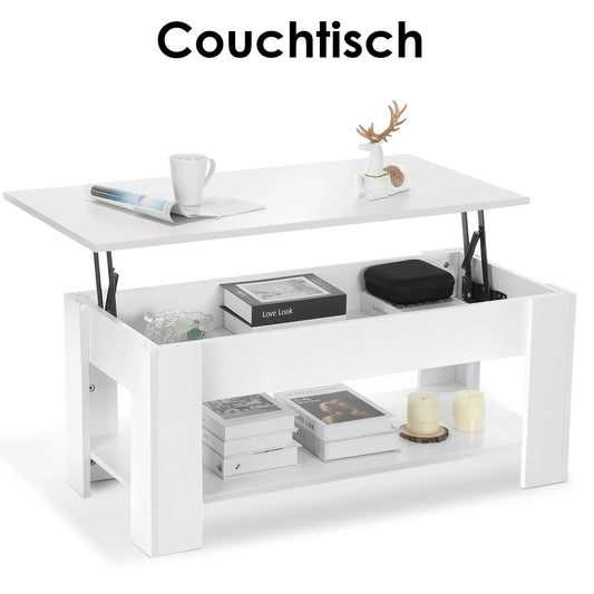 Lift Up Top Coffee Table with Storage Compartment and Shelf Wooden Hydraulic Tea Table Desk for Office Living Room Furniture,
