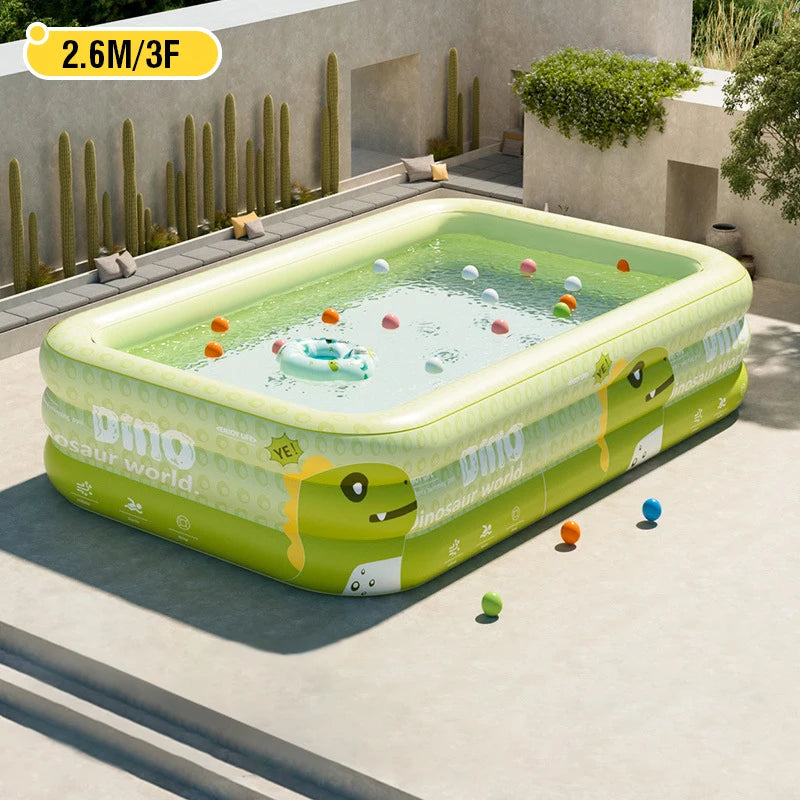 1.8/2.1/2.6M Large Dinosaur Inflatable Swimming Pool Kids Toys PVC Household Outdoor Family Thickened Water Game Garden Pool