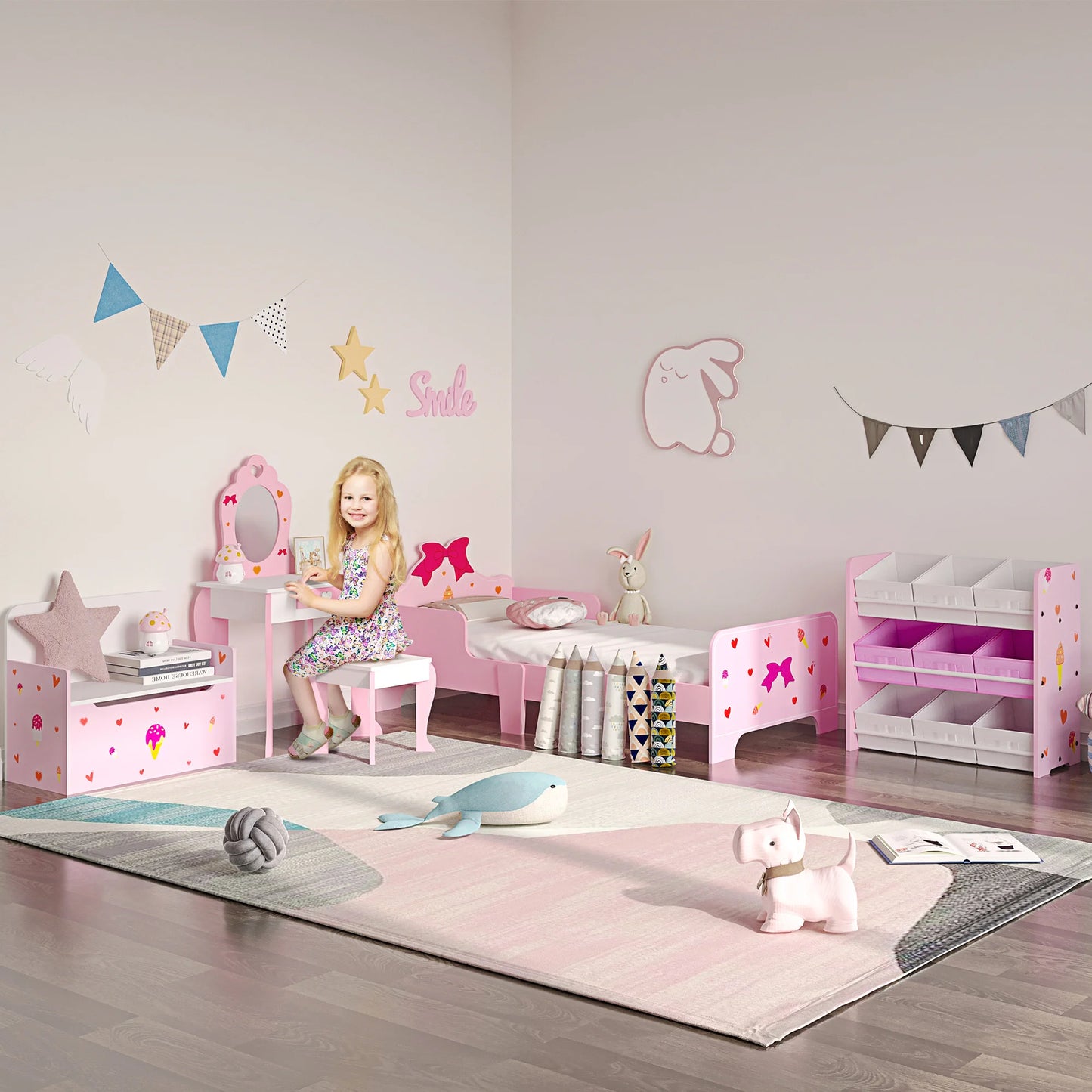 Zonekiz Wooden Children's Bed 143X74X59 cm for Children 3-6 Years Load 80 kg
