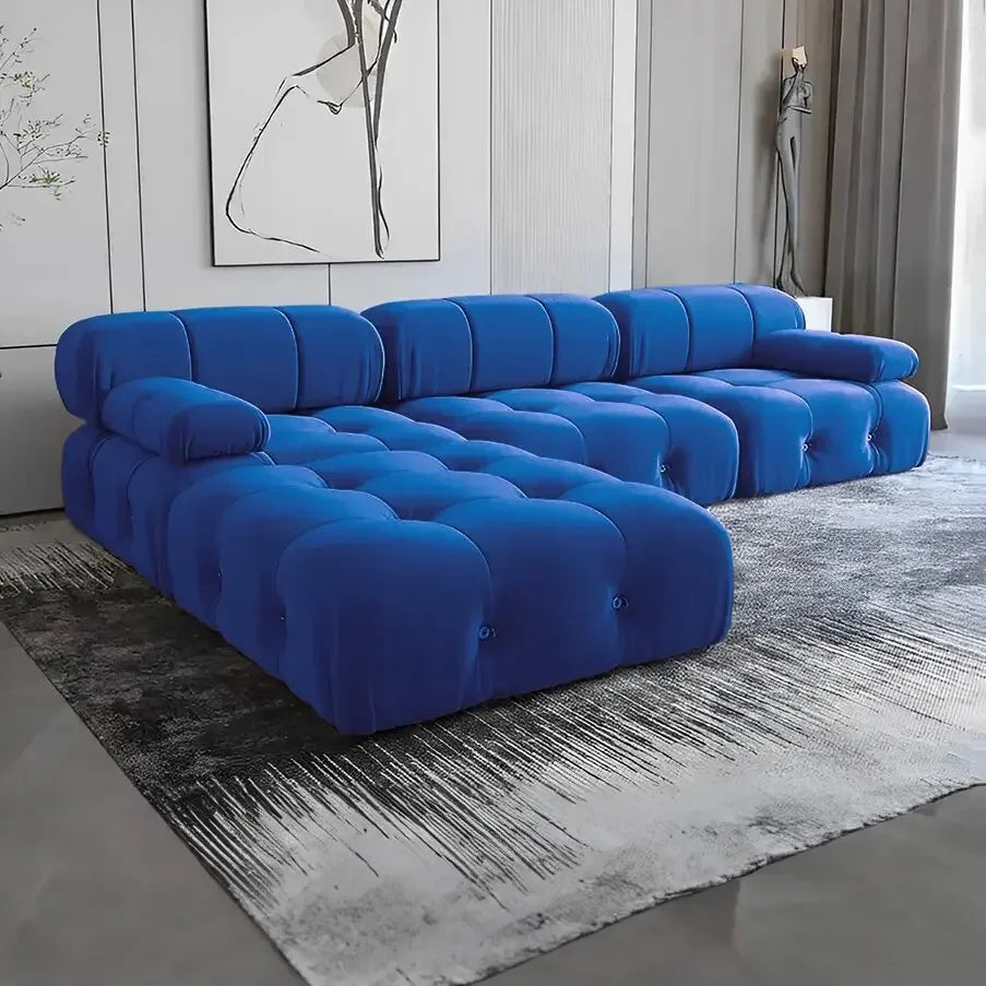 Modern Leisure Style Upholstered Tufted Orange Velvet Fabric Living Room Sofa Set Furniture