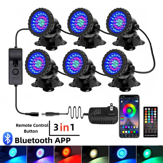 IP68 Waterproof LED Underwater Light Bluetooth APP Remote Control Night Lamp Swimming Pool Fountains Pond Aquarium Spot Light