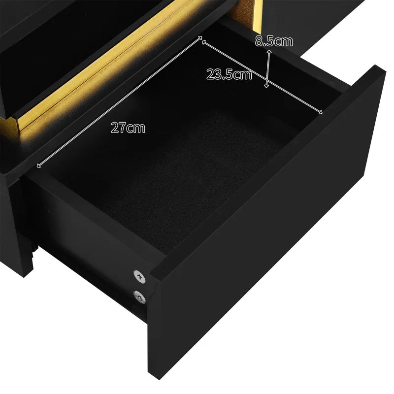 70 L x 35,5 H x 70 B (cm) Coffee table, Black high gloss living room table, side table with drawers and golden accents