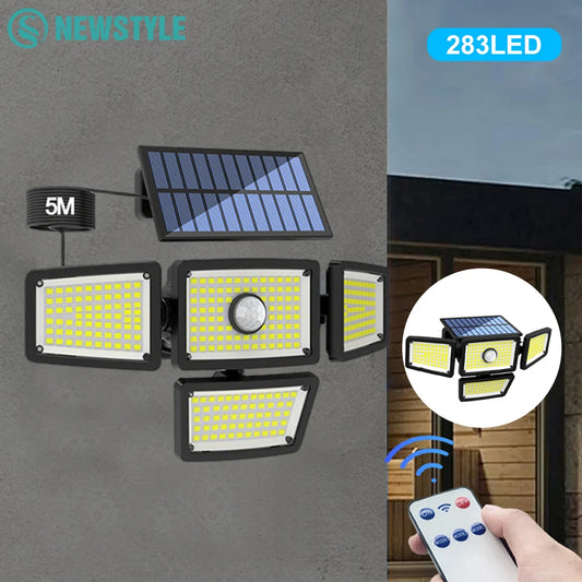 283/288LED Solar Powered Outdoor Light Motion Sensor with Remote Security Street Lamp Adjustable Waterproof Garage Garden Patio