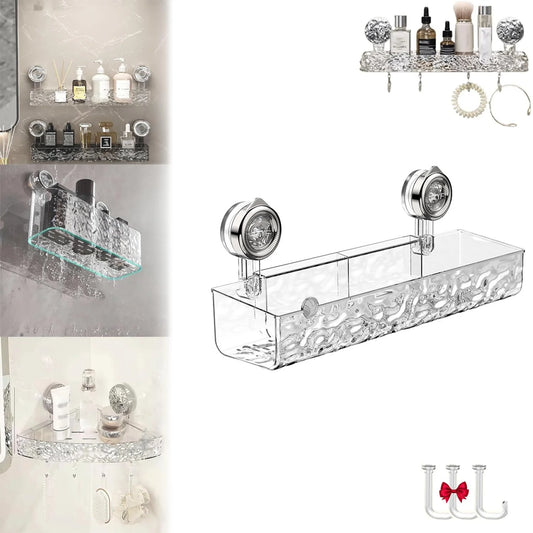 Bathroom Rack Shower Shelf Bathroom Storage Shelf with Suction Cup Wall Mount No-drill Removable Bathroom Shelves Easy Install