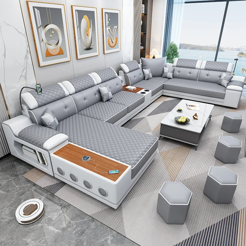 New multi-functional sofa simple modern living room large corner removable and washable technology cloth sofa combination