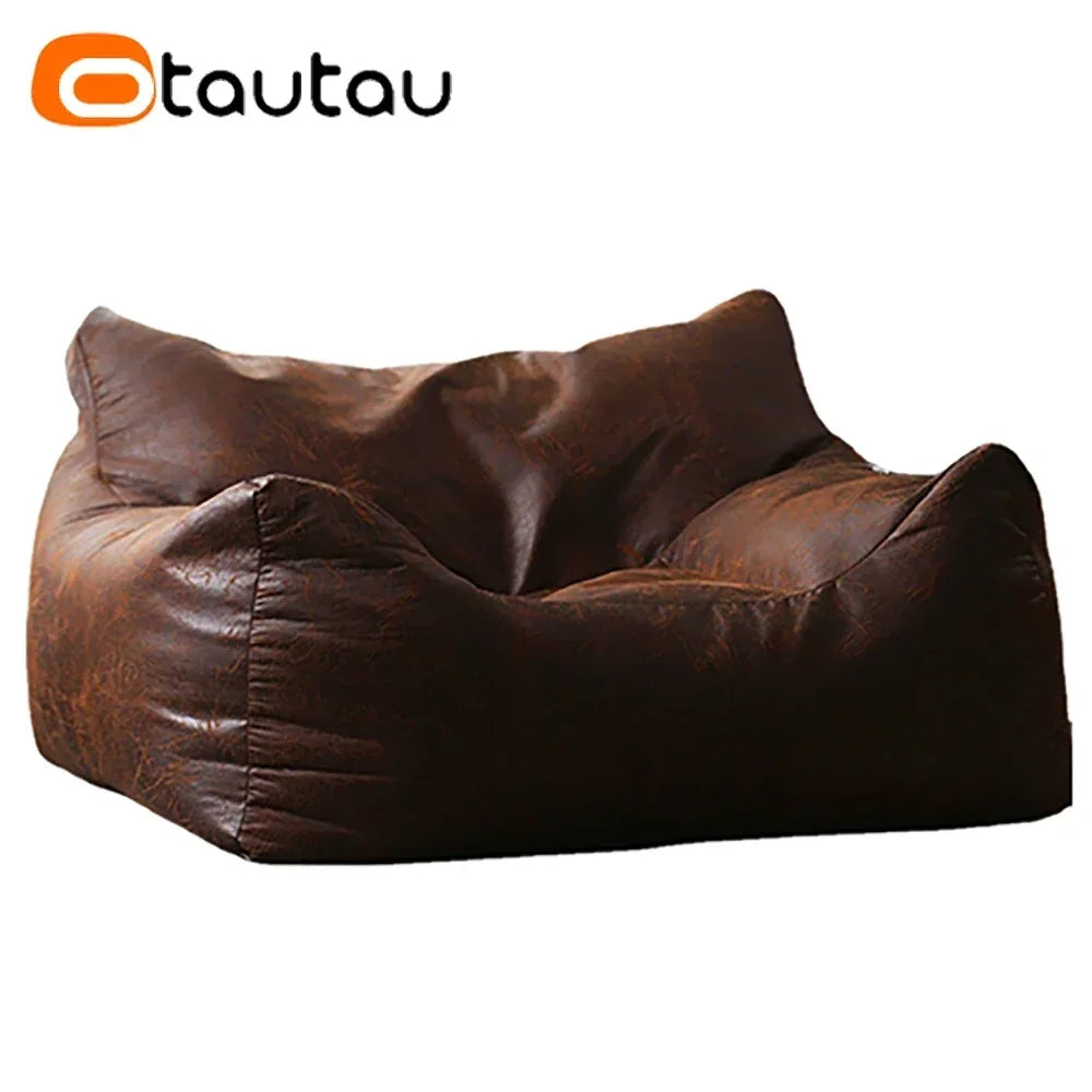 OTAUTAU Filled Adults Faux Retro Suede Leather Pouf Bean Bag with Filler Comfy King Size Armchair Lazy Single Sofa SF042