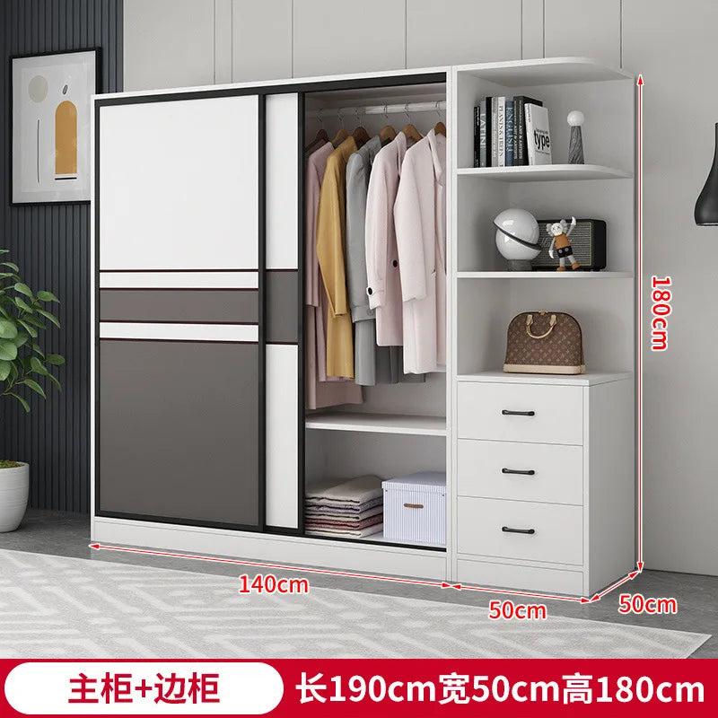 Wardrobe Home Bedroom Simple Assembly Sliding Door Wardrobe Rental Room Children's Modern Simple Small Storage Cabinet