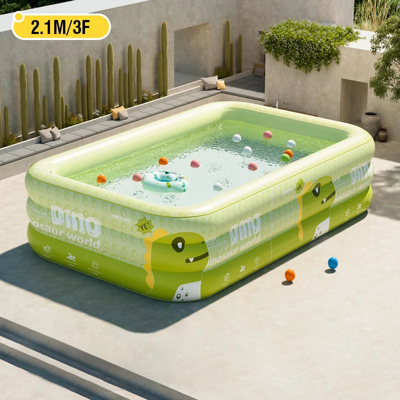 1.8/2.1/2.6M Large Dinosaur Inflatable Swimming Pool Kids Toys PVC Household Outdoor Family Thickened Water Game Garden Pool