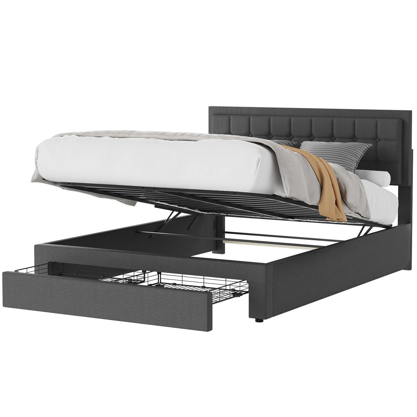 Lift Storage Bed , Double Bed Frame,  Upholstered Bed Frame with Gas Lift Large Storage, for Bedroom Furniture, Without Mattres